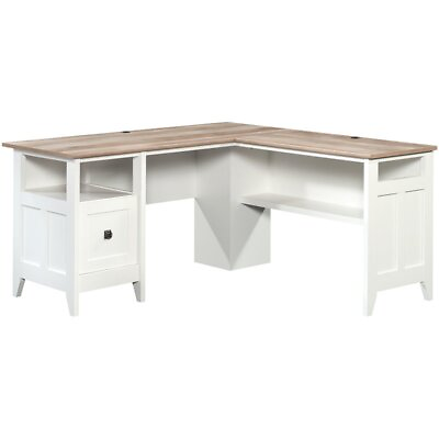 #ad Sauder August Hill Engineered Wood L Shaped Computer Desk in Glacier White $284.03