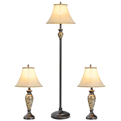 #ad #ad 3PCS Traditional Style Lamp Set w Linen Fabric Lamp Shades ＆ Weighted Bases $109.99