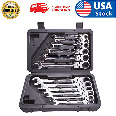 #ad 12Pc 8 19mm Metric Flexible Head Ratcheting Wrench Combination Spanner Tool Set $33.89