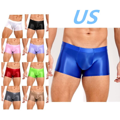 #ad US Mens Glossy Boxer Briefs Low Rise Shorts Swim Trunks Underwear Beachwear $9.11