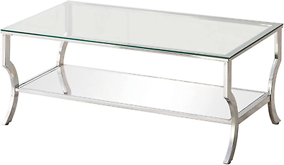 #ad Coaster Furniture Rectangular Coffee Table with Mirrored Shelf Chrome 720338 $281.99