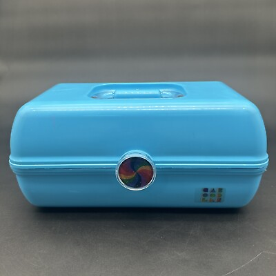 #ad Caboodles On The Go Girl Retro Case Blue Glitter Rainbow Latch 13quot; $19.99