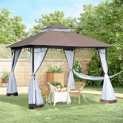 #ad #ad 10#x27; x 10#x27; Metal Outdoor Gazebo Canopy w Mesh Netting amp; Double Tier Roof $199.99