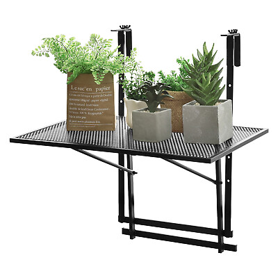 #ad Patiojoy Folding Adjustable Hanging Table Balcony Railing Table Patio Black $45.49