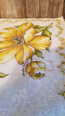 #ad Vintage Beautiful Gold Yellow and Green Floral Hanky Hankie Handkerchief 11quot; $11.33