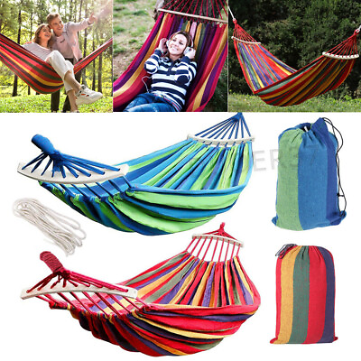 #ad Camping Fabric Double Hammock Swing Hanging Bed Chair for Patio Garden Outdoor $15.99
