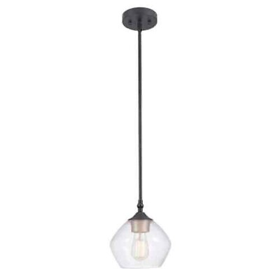 #ad Globe Electric Harrow 1 Light Matte Black Pendant with Clear Glass Shade 60312 $24.95