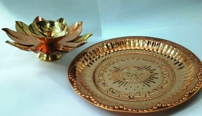 #ad Set of Brass Puja Thali size 7quot; amp; Lotus Diya Oil Lamp size 4 inch Home Decor $17.93