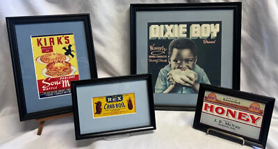 #ad Antique Food Fruit Advertising Original Labels Framed And Matted Lot Of 4 $49.95