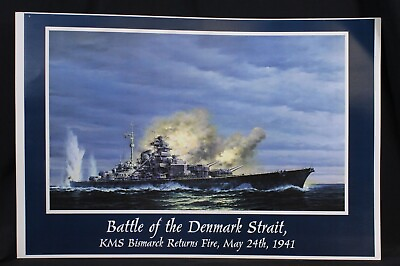 #ad Battle of the Denmark Strait KMS Bismark Returns Fire Print Poster Military Ship $11.99