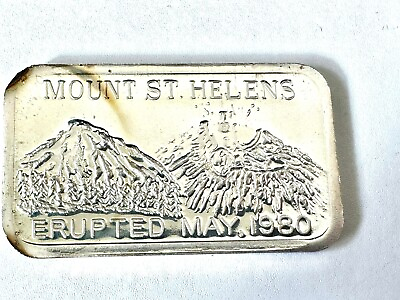 #ad Vintage Mount Saint Helens 1oz Silver Art Bar WA State Erupted May 1980 GSM $64.99