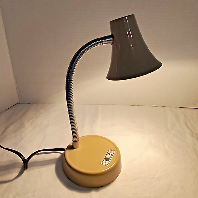 #ad Small Portable Gooseneck Office Desk Lamp Table Light Beige Metal Plastic MCM $24.99