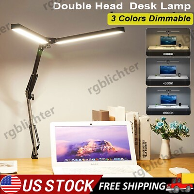 #ad Double Head LED Desk Lamp w Clamp Swing Arm Eye Caring Dimmable 10 Brightness US $24.18