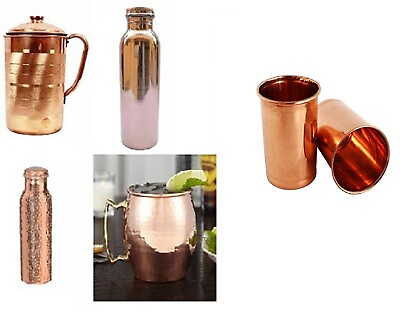 #ad Leak Proof Copper Water 1Hammered1Plain Bottle 900ml 2Glass1Jug1Mug Set Of 6 $76.61