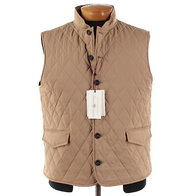 #ad Luciano Barbera NWT 100% Polyester Quilted Vest Size 54 XL US In Light Brown $472.49