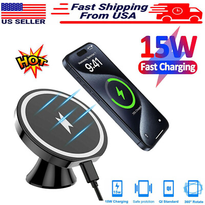 #ad 15W Mag Safe Wireless Charger Car Mount Holder For iPhone 15 14 13 12 Pro Max $17.99