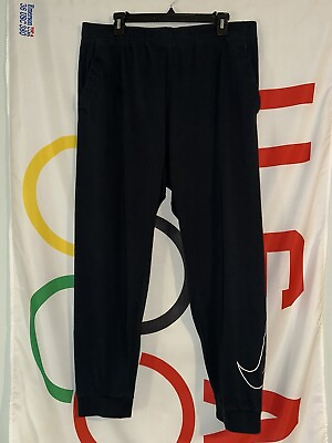 #ad Nike Sweatpants Mens XL Black Tapered Joggers Swoosh Drawstring Pockets $14.97