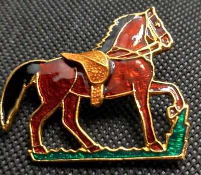 #ad Vtg 3D Horse Trotting Enamel And Gold Tone Pin Brooch 1.75quot; x 1.5quot; $8.66