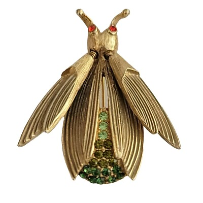 #ad Florenza Vintage Gold Tone Rhinestone Bug Wing Trembler Brooch Pin Signed $139.99