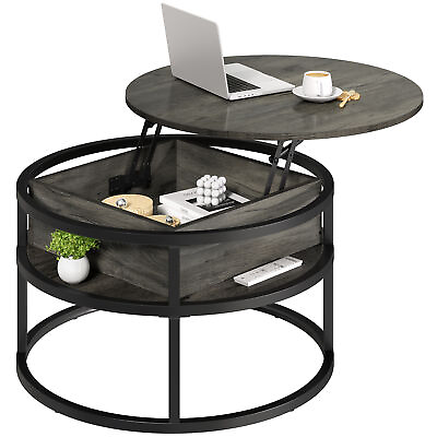 #ad 2 Tier Round Lift Top Coffee Table with Hidden Storage Compartment Home Office $102.99