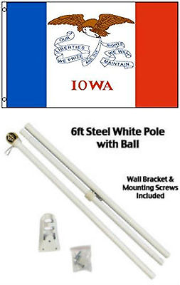 #ad 3x5 State of Iowa Flag White Pole Kit Gold Ball Top 3#x27;x5#x27; $23.88