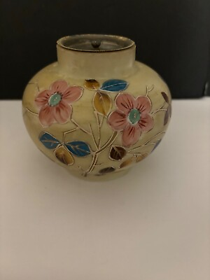 #ad Antique Victoria Carlsbad Austria Handpainted Porcelain Hold Gilt Lidded Jar $47.00