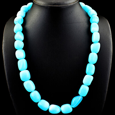 #ad Genuine 650.00 Cts Earth Mined Single Strand Blue Opal Beads Necklace NK 03E248 $99.00