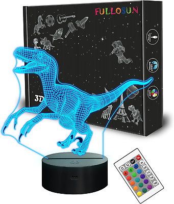 #ad FULLOSUN Dinosaur 3D Night Light Jurassic Velociraptor Projection LED Lamp for K $28.72