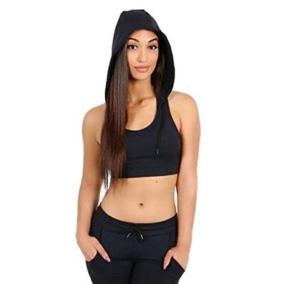 #ad Womans Hooded Crop Top Sports Bra Activewear $10.99
