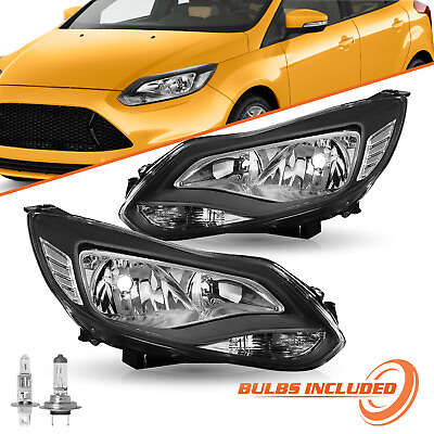 #ad Fits 2012 2013 2014 Ford Focus Halogen Black Headlights Headlamps Assembly LHRH $88.88