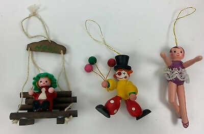 #ad Christmas Ornaments LOT Vintage Ballerina Dancer Clown Girl Swing Wood Holiday $19.96