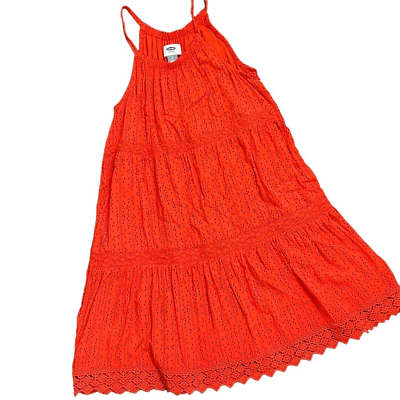 #ad Old Navy Sleeveless Dress Polka Striped Print Midi Lace Orange Girls Medium 8 $22.00
