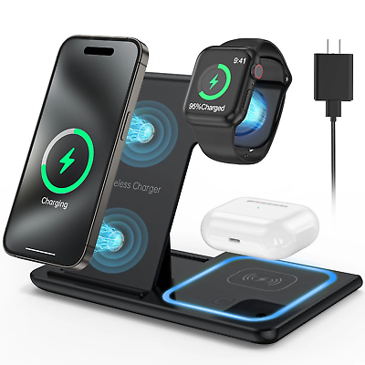 #ad 3 in 1 Wireless Charger 18W Fast Charger Pad Stand Charging Station Dock for Iw $33.41