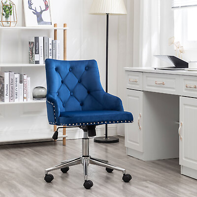 #ad Mid Back Desk Chair Button Tufted Velvet Home Office Chair Seat w Nailheads Trim $116.79