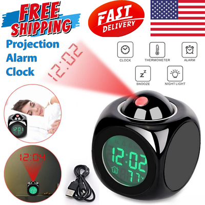 #ad LED Projection Alarm Clock Digital LCD Display Voice Talking Weather Snooze USB. $11.99