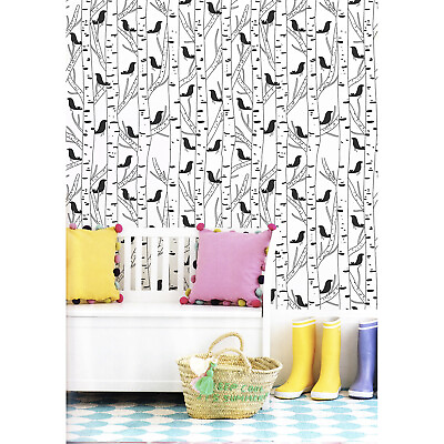 #ad Non Woven wallpaper Home Birds and trees Black and white for kids room Simple $260.95