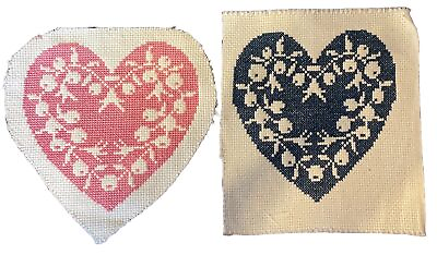 #ad Set Of 2 Finished Cross Stitch Hearts Make Into Pin Cushions Or Frame $10.75