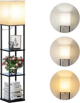 #ad Floor Lamp with Shelves Modern Square Standing Lamp with 3 Color Temperature Bu $54.36
