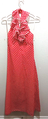 #ad Vintage Style Handmade Red Polka Dot Ruffle Collar Dress Small Pin Up $28.00