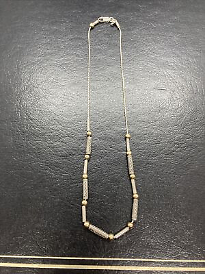 #ad Sterling Silver 925 Long Beads w 14 k gold Spacers 16” Necklace $54.60