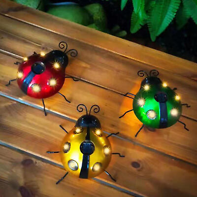 #ad Solar Lantern Metal Ladybug Hanger Wall Hanging LED Small Solar Light $15.12