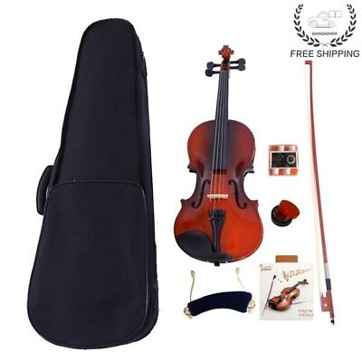 #ad 3 4 Acoustic Violin Set Case Rosin String Tuner Shoulder Rest NaturalUS Stock $57.36
