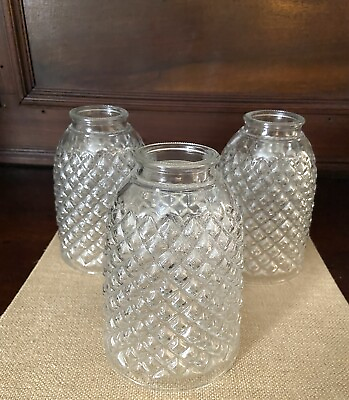 #ad Set Of 3 Clear Glass Light Shade Lamp REPLACEMENT Ceiling Fan Diamond Pattern $28.99