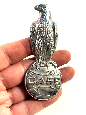 #ad vtg Antique Case Implement Tractor Plow Eagle on Earth logo emblem tag $49.99