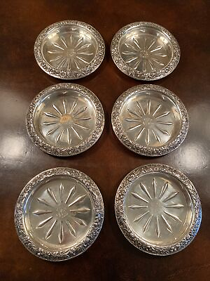 #ad Six 6 Kirk Sterling Silver Repousse Coasters w Monogram $498.00