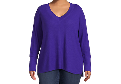 #ad Terra amp; Sky Women#x27;s Plus Size Violet Purple Waffle V Neck Tee with Long Sleeves $13.95