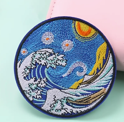 #ad VAN GOGH quot;The Great Wave off Kanagawaquot; and quot;Starry Nightquot; Embroidered Patch $4.95