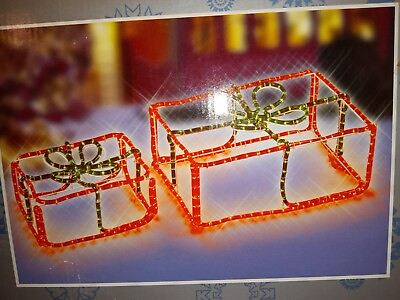 #ad 3D Light Up Rope Light Gift Box Set Rare Christmas Decoration In Original Box $99.99