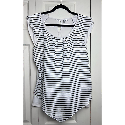 #ad Elle Women#x27;s Top White Black Striped Sleeveless Size XL $14.99