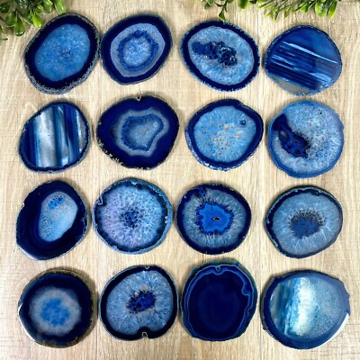 #ad Natural Blue Agate Slice Geode Drink Cup Coaster Housewarming Christmas Gift $13.90